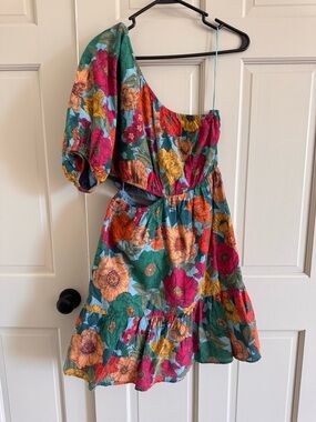 Du Paradis floral one-shoulder cutout dress L